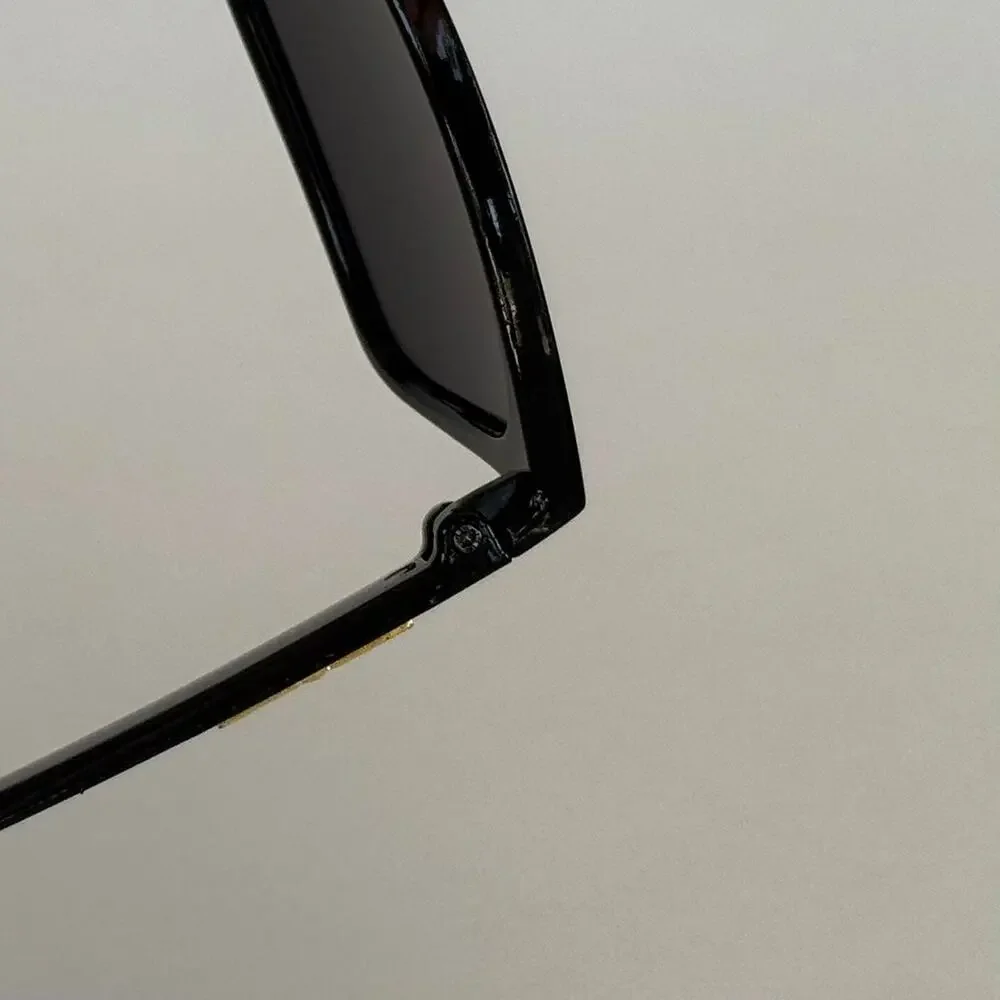 Y2K Black Square Sunglasses Gold Accent Unisex Stylish Look UVA UVB